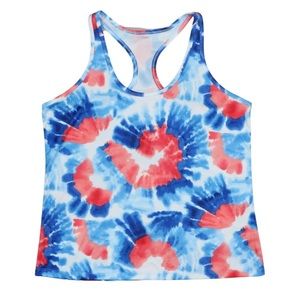 Ideology NWT Women’s Tie Dye Racerback Tank Bluebelle Small Red White Blue Nice